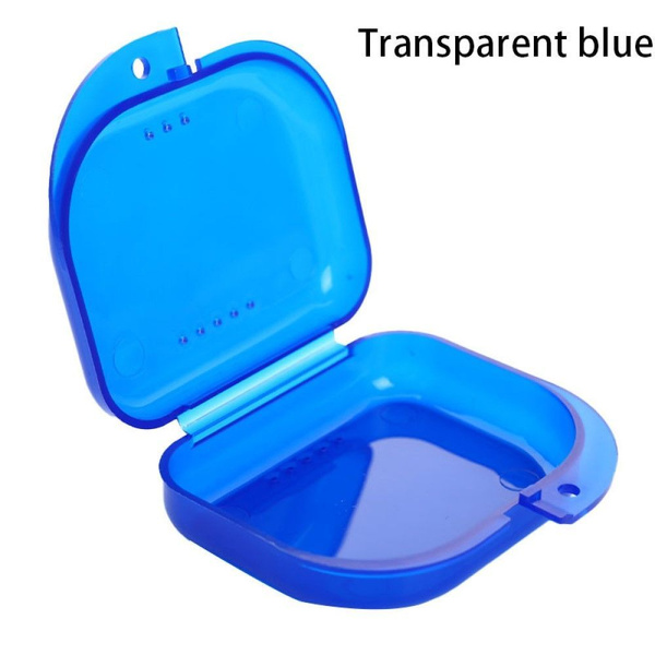 Small Clear Blue Denture Case: Storage Container for Partial & Full Dentures