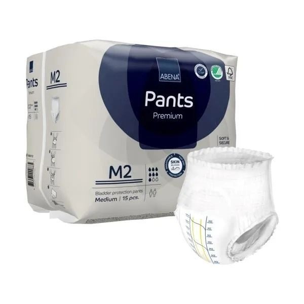 Abena Pants M2 Adult Diapers: Breathable, Hypoallergenic (80-110cm, 15 Count)