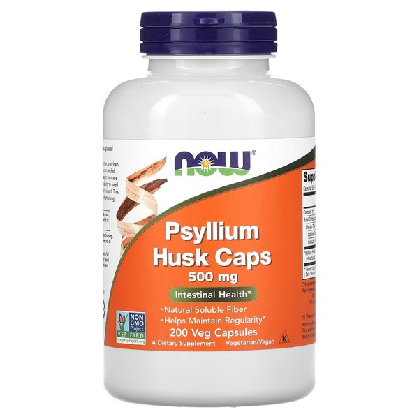 NOW Psyllium Husk Capsules - 500mg Fiber (200 Vegetarian Capsules)