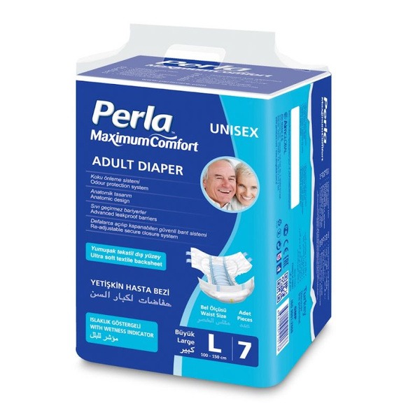 Perla Std Adult Diapers, Large (7 Count), 100-150cm Waist