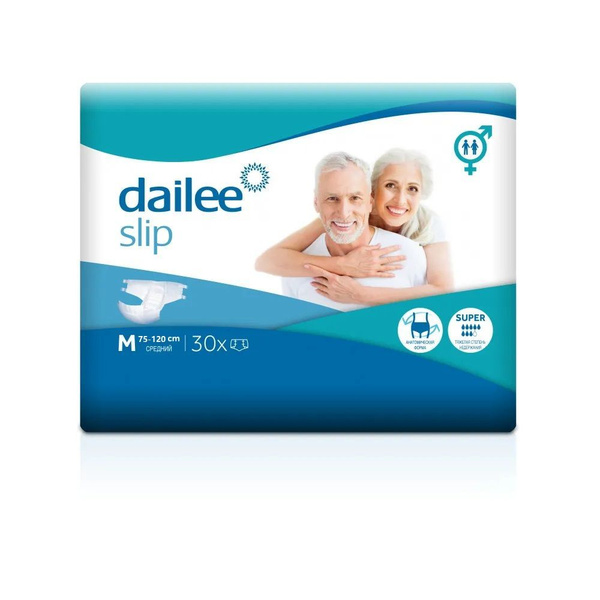 Dailee Slip Super Adult Diapers, Medium (30ct) - Waist 29.5"-47"