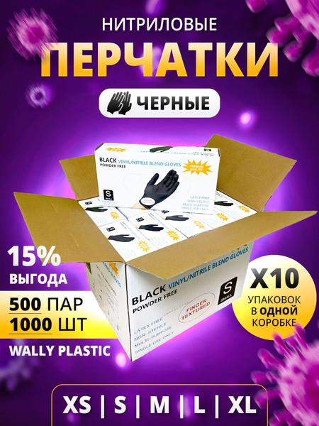 Black Nitrile Disposable Gloves with Vinyl - Size Small (1000 Count)