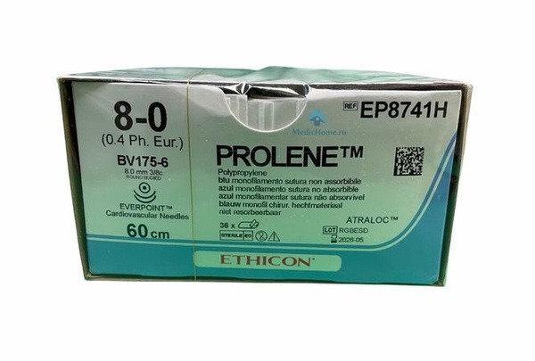 Ethicon Prolene Suture 8-0 (0.4mm), Blue, 60cm, 2 BV-175 Needles, Sterile