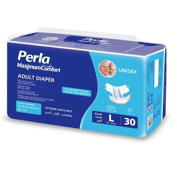 Perla Eco Adult Diapers Large (30 Count) - 100-150cm Waist
