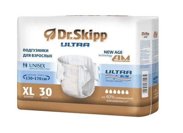 Dr. Skipp Ultra Adult Diapers, XL (51-67 inches), 30 Count