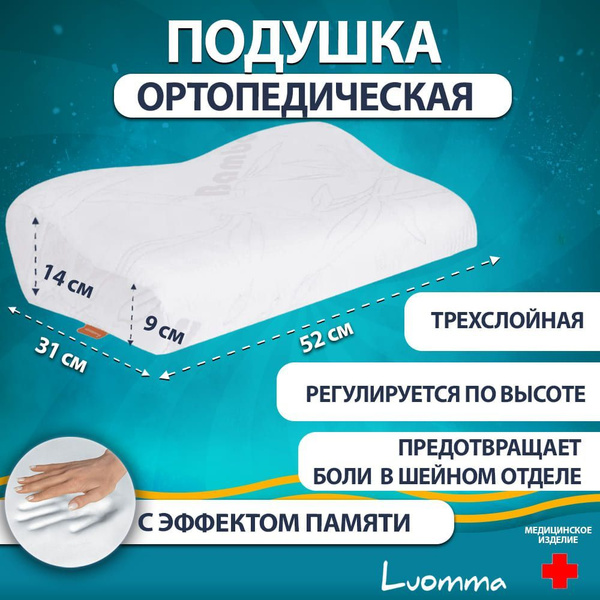 Luomma Orthopedic Pillow: 3-Layer Memory Foam, 4 Height Options (31x52cm)