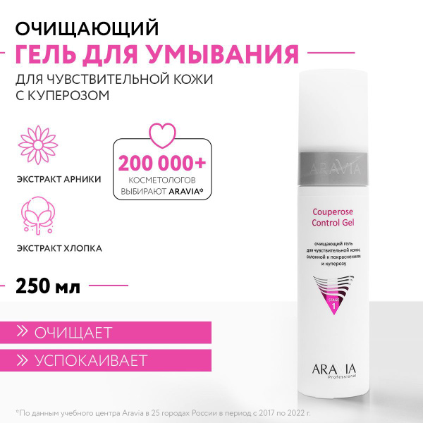 ARAVIA Professional Couperose Control Gel: Soothing Cleanser for Sensitive, Redness-Prone Skin (250ml)