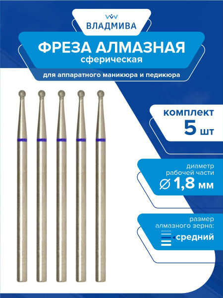 Spherical Diamond Bur, Medium Grit, 1.8mm - 5pc Set