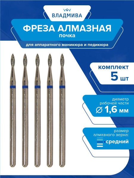 Diamond Nail Bit Kidney Medium Grit 1.6mm - 5 Pc Set 866.104.254.030.016