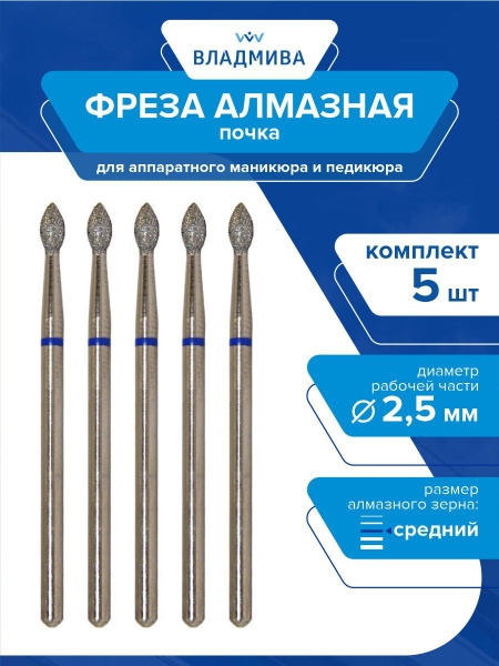 Diamond Nail Bit - Kidney Shape, Medium Grit, 2.5mm (5 Pc Set)