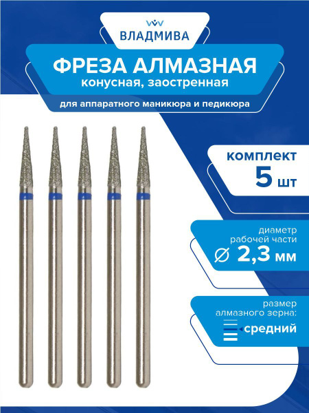 Diamond Cone Bur, Medium Grit, 2.3mm, 5-Pack (866.104.164.100.023)