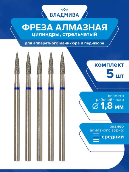 Diamond Cylinder Burrs - Ogival, Medium Grit, 1.8mm (5-Pack)