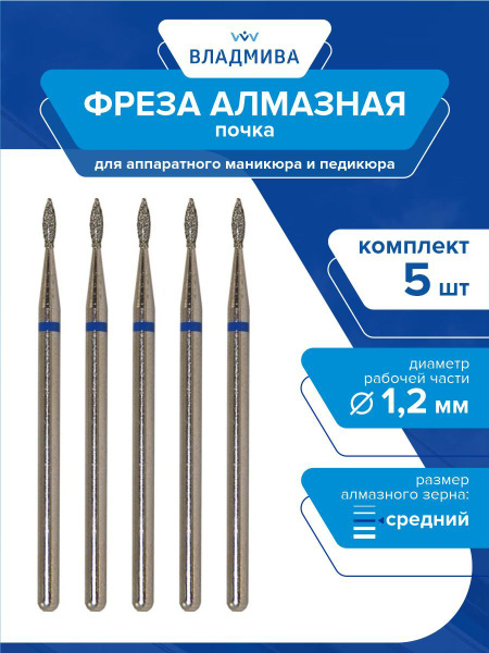 Diamond Nail Bit - Kidney Shape, Medium Grit, 1.2mm - 5 Pack
