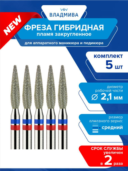 Hybrid Flame Bit - Rounded, Medium Grit, 2.1mm | 5-Piece Set