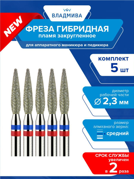 Hybrid Flame Carbide Burr Bit Set, 2.3mm Medium Grit, 5 Pcs
