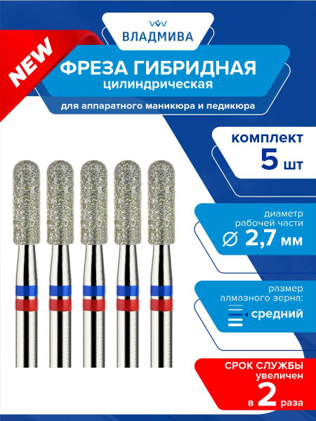 Hybrid Cylindrical Half-Sphere Milling Cutter, Medium Grit, 2.7mm (5-Piece Set)