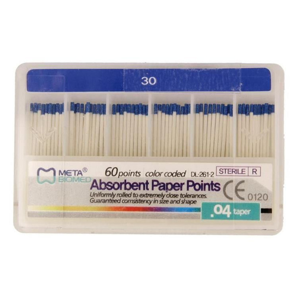 Meta Biomed Absorbent Paper Points, 0.4mm Cone, #30, 100/Pack