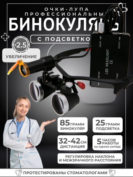Dental Binocular Loupes with LED Light - 2.5x Magnification