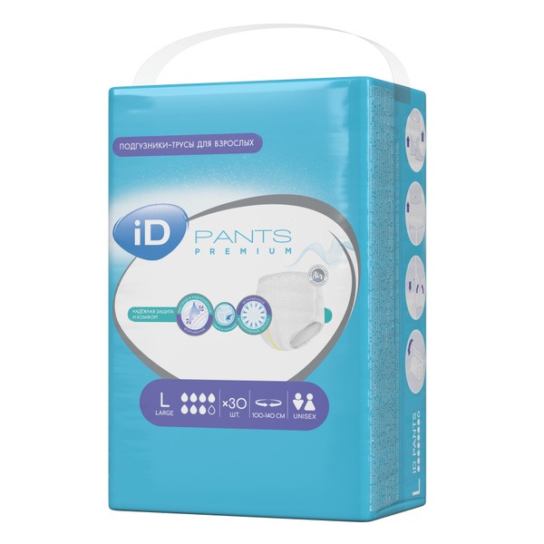 iD Premium Adult Diapers, Size L (100-140cm) - 30 Count