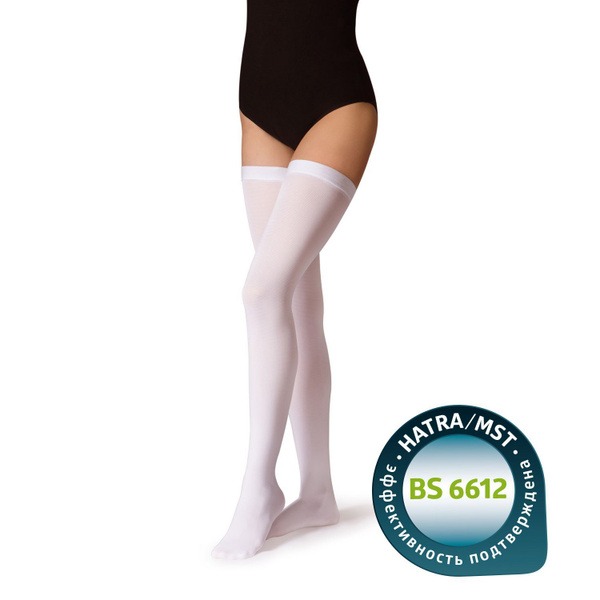 B.Well Compression Stockings - White, 20-30mmHg, 1 Pair