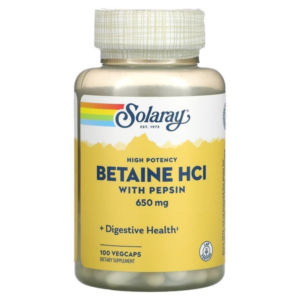 Solaray Betaine HCL with Pepsin 650mg (100 Capsules): Digestive Health & Comfort