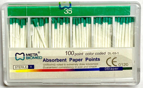 Meta Biomed Absorbent Paper Points, Cone 0.6, #35, 100/Pack
