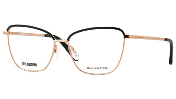 Love Moschino 594 2M2 Eyeglass Frames: Gold & Black Cat-Eye Design