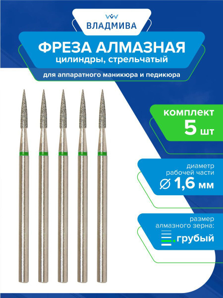 Diamond Cylinder Burrs, Ogival, Coarse Grit 1.6mm - 5 Pc Set