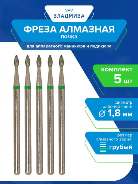 Diamond Nail Drill Bit - Coarse Grit, 1.8mm, 5 Pack
