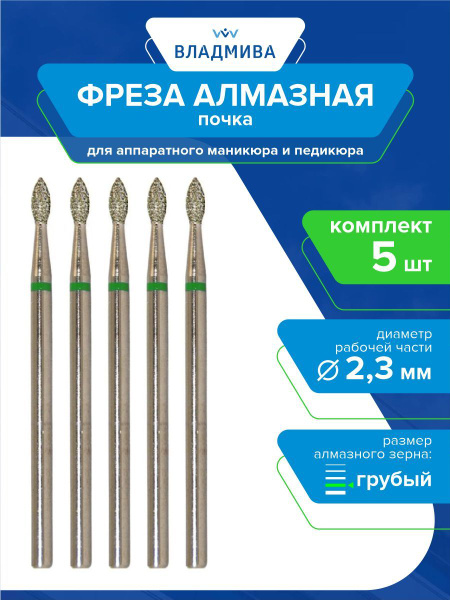 Diamond Kidney Bur, Coarse Grit 2.3mm (5 Pcs)