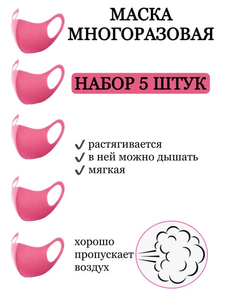 5-Pack Reusable Neoprene Face Masks