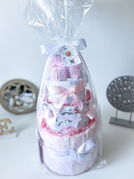 Baby Girl Diaper Cake for Hospital Discharge - Pink