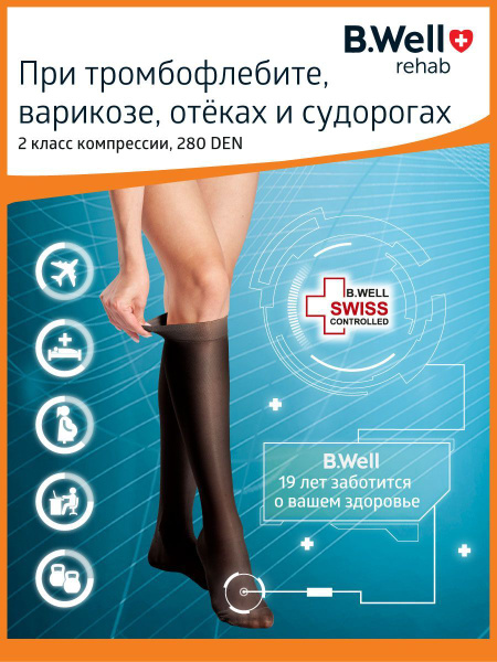 B.Well Compression Socks - Black, 20-30 mmHg, 1 Pair