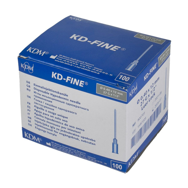 KD-Fine 27G Injection Needles (0.4x12mm), 100/box