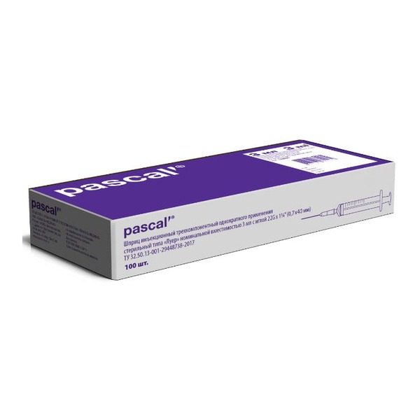 Pascal 3ml 3-Part Syringes with 22G Needles (100 Pack)