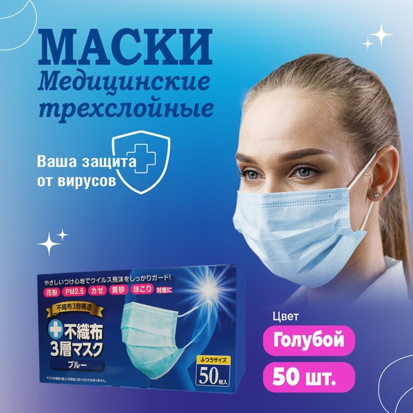SARAYA Blue Disposable Face Masks (50 Count)