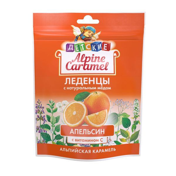 Alpine Caramel Kids' Lozenges with Natural Honey & Vitamin C - Orange Flavor, 75g (Dietary Supplement)