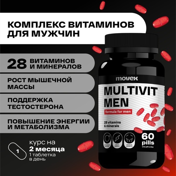 Movex Daily Men's Vitamins: 60 Tablets with Zinc for Testosterone, Immunity, & Stress Relief