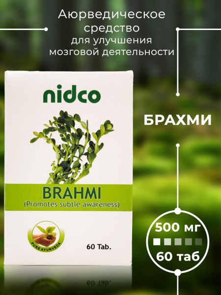 Brahmi Tablets (60 x 500mg) - Nidco Ayurveda Supplement