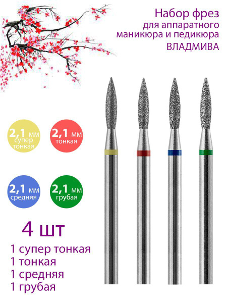 VladMiVa Diamond Nail Bit for Manicure, Pedicure & Cuticle - D2.1mm