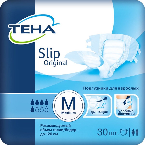 Tena Slip Original Medium Adult Diapers (80-120cm Waist, 30 Count)