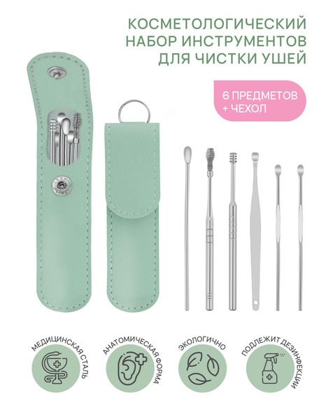 Metal Ear Cleaning Kit: Reusable Ear Pick Set (6 Pcs + Case)