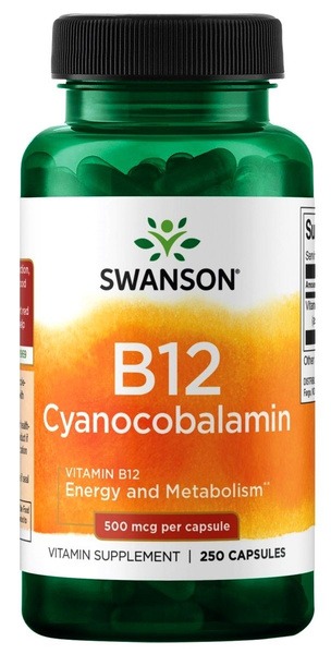 Swanson Vitamin B12 (500 mcg, 250 Capsules) - Supports Cardiovascular Health
