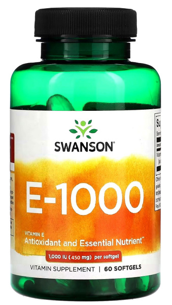 Swanson Vitamin E 1000 IU (450mg) - 60 Softgels: Heart & Antioxidant Support