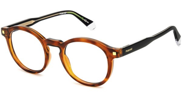 Polaroid D492 086 Eyeglass Frames - Dark Brown & Black Unisex Round Frame