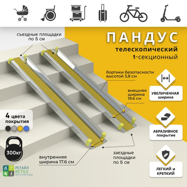 170cm Anti-Slip Single-Section Ramp (160cm Working Length) - Yellow