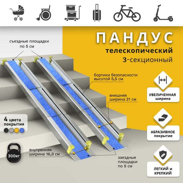 3-Section Telescopic Ramp, Retail Anti-Slip, 400cm (Blue)