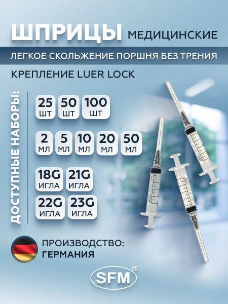 2ml Sterile Single-Use Syringe with 23G Needle (0.6x30mm Luer-Lock)
