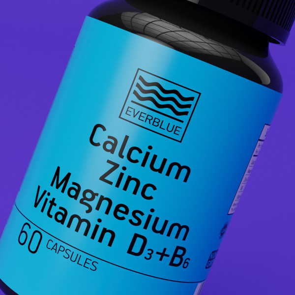Calcium Zinc Magnesium D3 B6 Vitamin Complex by Everblue