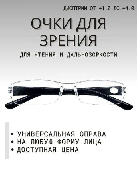 Ready-to-Wear Reading Glasses +4.0 Diopter - Black